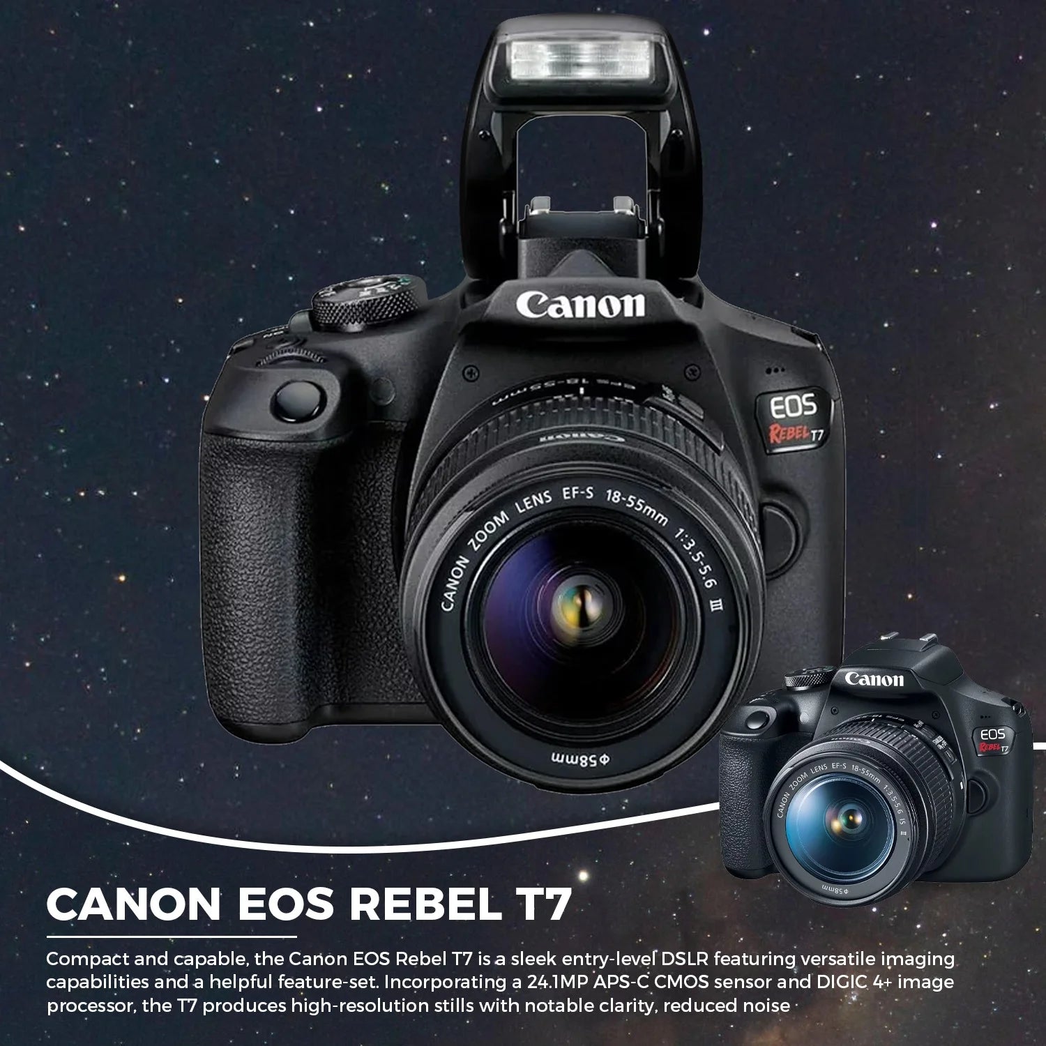 Canon EOS Rebel T7 DSLR Camera with 18-55Mm Lens (Wi-Fi) Bundle with Bag, 64GB Memory Card & Accessories (International Model)