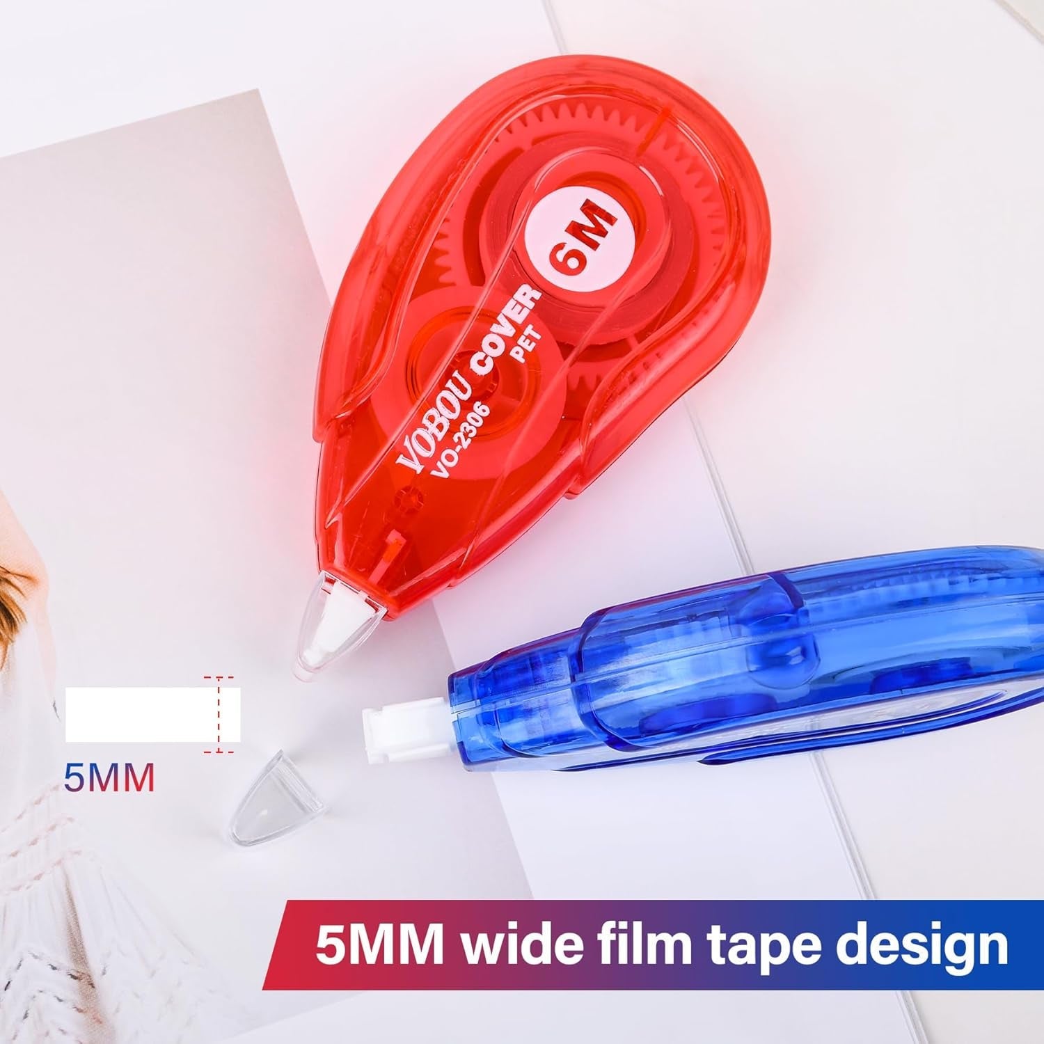 White Correction Tape, Easy to Use Applicator for Instant Corrections Wrong Writing at Any Time, for School, Office (Red and Blue, 12Pack, 6M/256" X 0.2")
