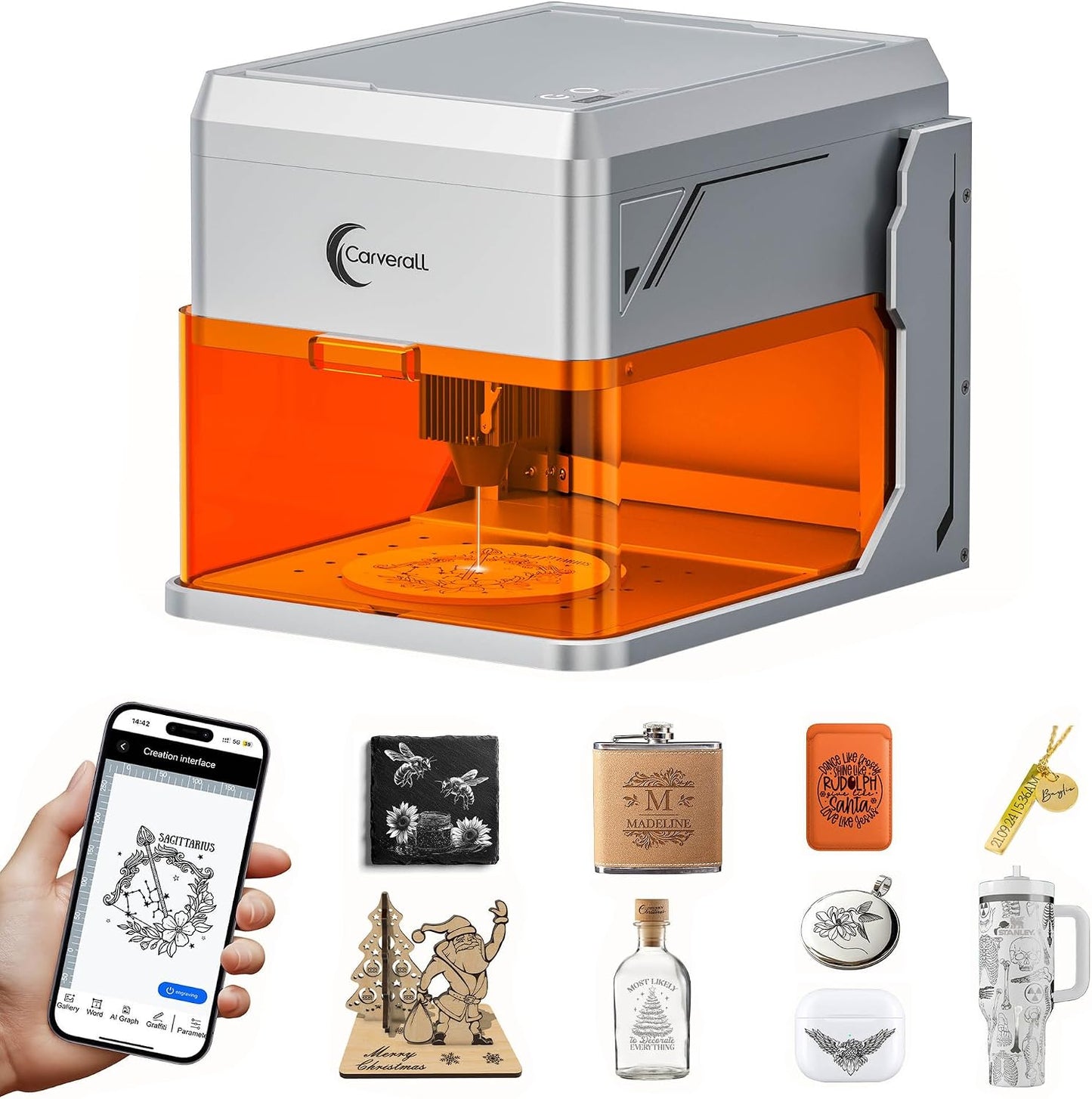 Carverall 5W Desktop Laser Engraver with Camera, Wifi & AI, A1 Pro AA Beginner Smart Laser Engraver Machine for Home DIY, Beginners, Personal Gifts Engraves Wood/Leather/Paper/Glass/Food, Class 1