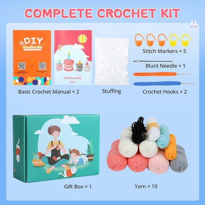 Crochet Kit for Beginners - Complete Crochet Kits with Stitch by Stitch Video Tutorial, Beginner Crochet Kit for Adults Kids Gift - Starter Easy Learn to Crochet(Birthday Party)