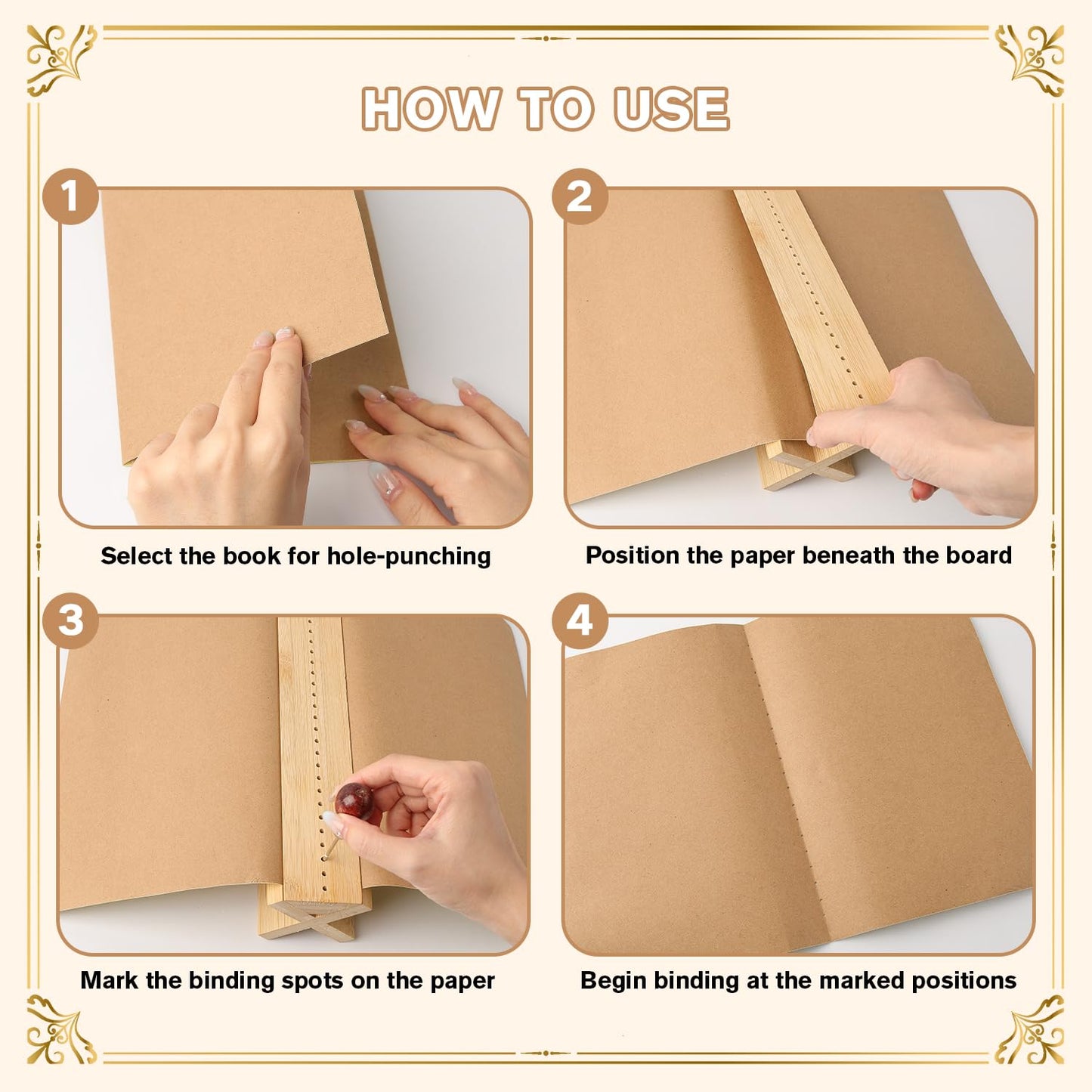 Gute Bamboo Book Binding Cradle with Awl,Hole Punch Tool for Bookbinding | Solid Bamboo Build,Ergonomic Rounded Edges,Weighted Anti-Slip Base,Compact & Portable,Easy to Store