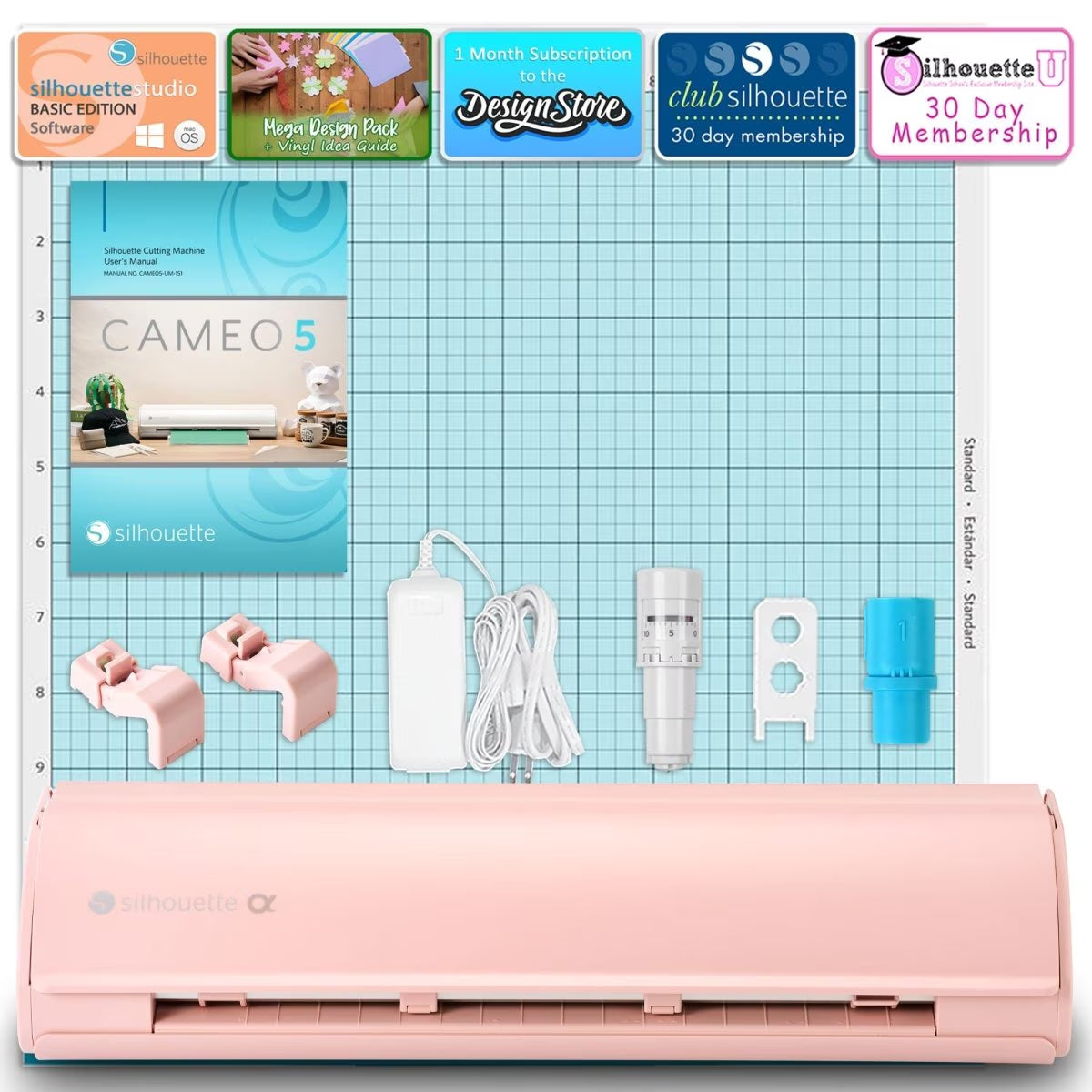 Silhouette Pink Cameo 5Α Alpha W/ 64 Oracal Vinyl Sheets, Blades, Tools, Guides