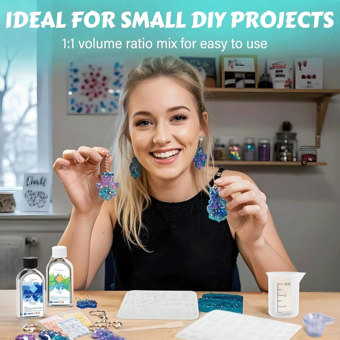 8OZ Epoxy Resin Jewelry Making Kit - No Yellowing, No Bubbles, Easy Mix 1:1, Crystal Clear Resin Kit with Silicone Mold & Resin Supplies for DIY Craft Jewelry