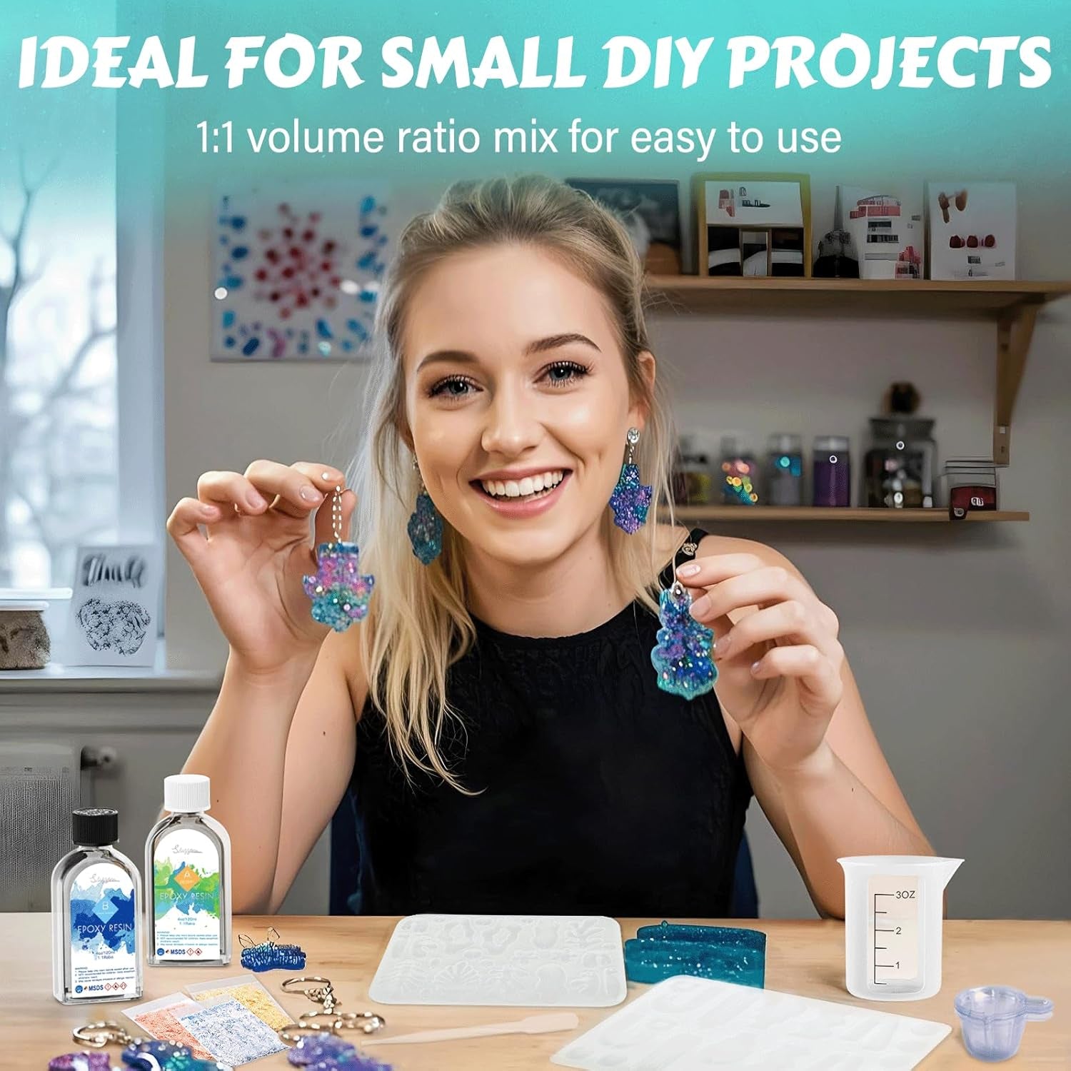 8OZ Epoxy Resin Jewelry Making Kit - No Yellowing, No Bubbles, Easy Mix 1:1, Crystal Clear Resin Kit with Silicone Mold & Resin Supplies for DIY Craft Jewelry