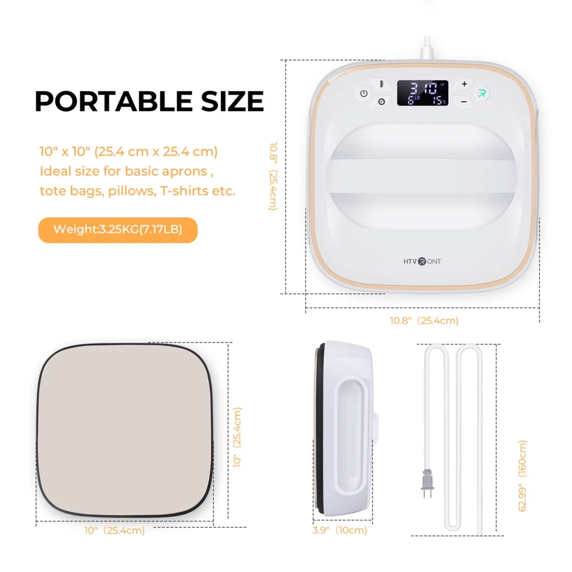 HTVRONT Portable Heat Press Machine, for T-Shirts, Iron Press for Sublimation Handed Iron for Heating Transfer Projects, 10"X 10"