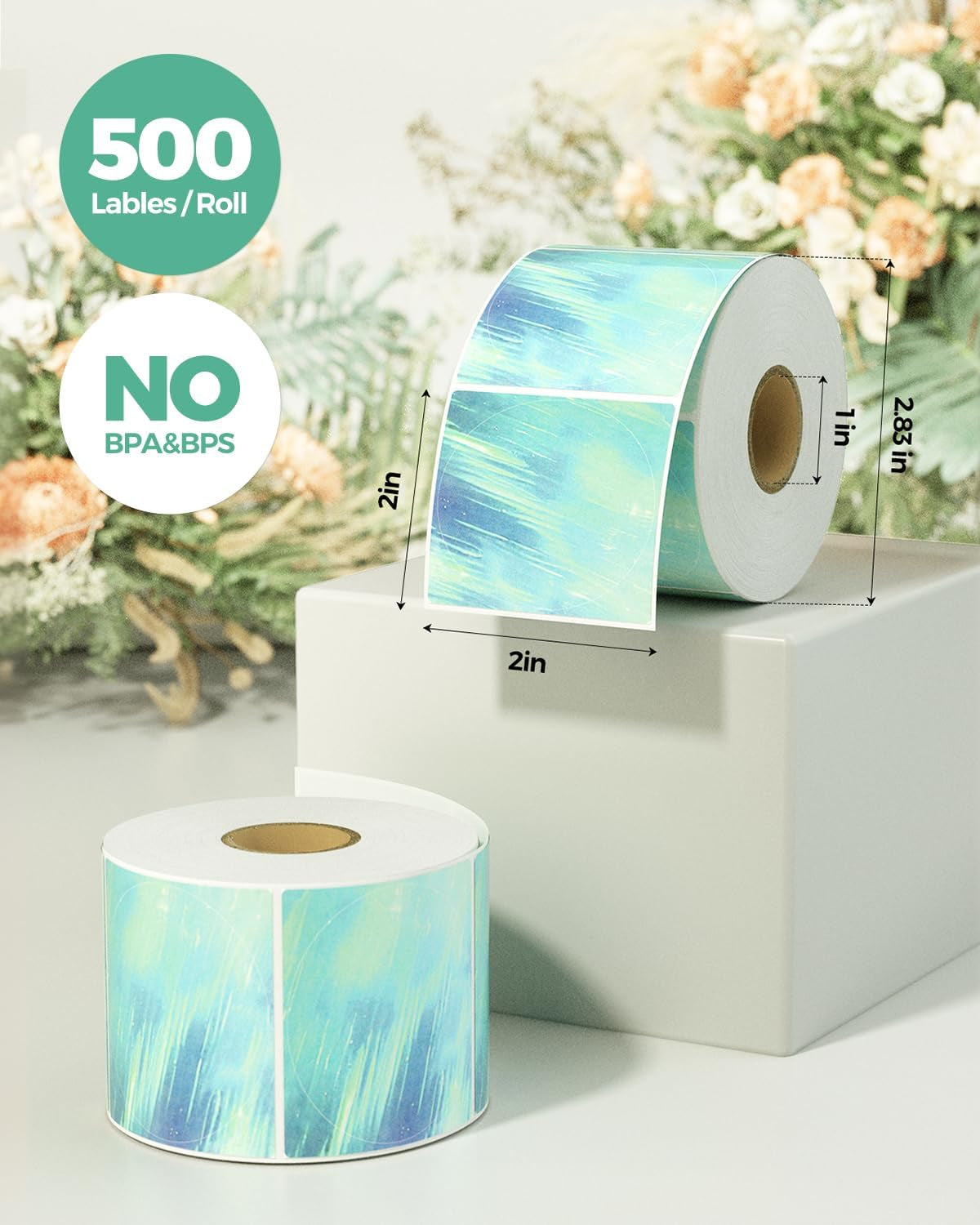 MUNBYN 2 Inch round Green Thermal Labels, Self-Adhesive Stickers for Baking, Candle, and Food, Compatible with Thermal Printers, 500 Labels/1 Roll