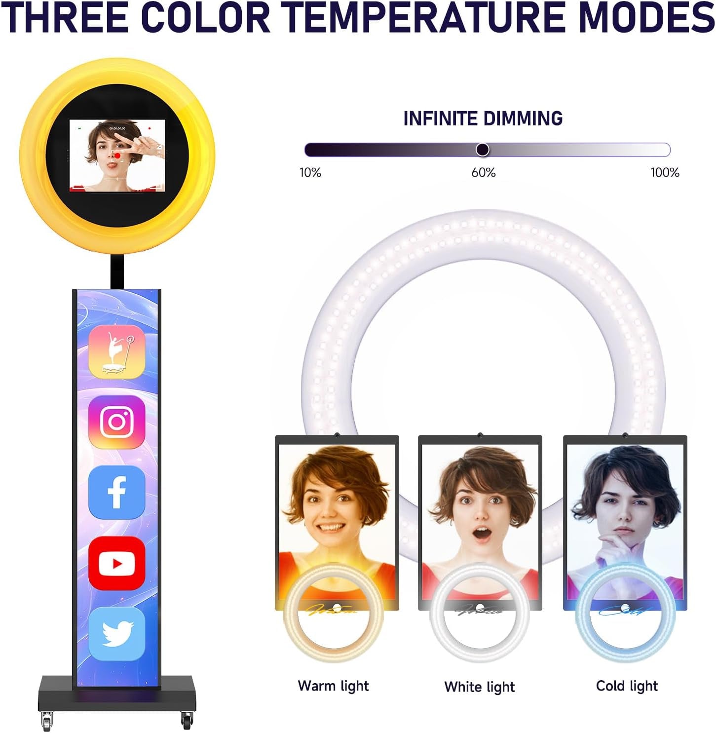 MWE Portable Photo Booth Machine Stand Compatible with Any Ipad with Software APP and Remote Control, RGB Ring Lights Music Sync, Free Custom Logo,Flight Case with Wheels (Black, Light Box)