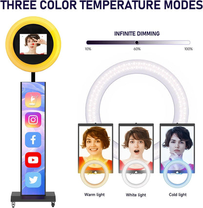MWE Portable Photo Booth Machine Stand Compatible with Any Ipad with Software APP and Remote Control, RGB Ring Lights Music Sync, Free Custom Logo,Flight Case with Wheels (Black, Light Box)