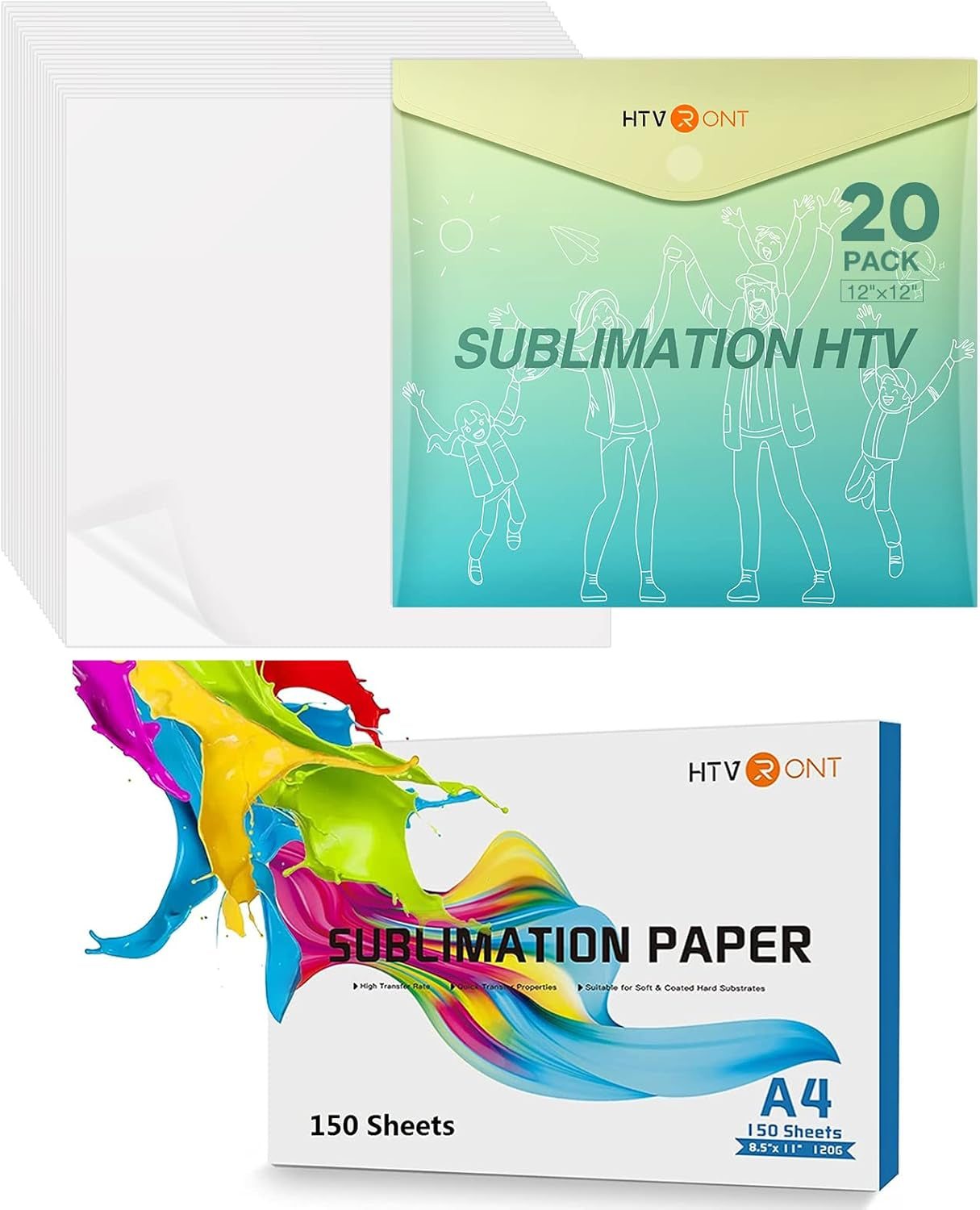 Sublimation Paper Sublimation Vinyl Set - 8.5 X 11 Inches 150 Sheets Sublimation Paper plus 20 Pack 12" X 12" Matte Sublimation Vinyl for Light-Colored Cotton Fabric