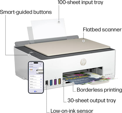 HP Smart Tank 5000 Wireless All-In-One Ink Tank Printer, Scanner, Copier with 2 Years of Ink Included, Best-For-Home, Cartridge-Free, Refillable and Ai-Enabled. (5D1B6A)