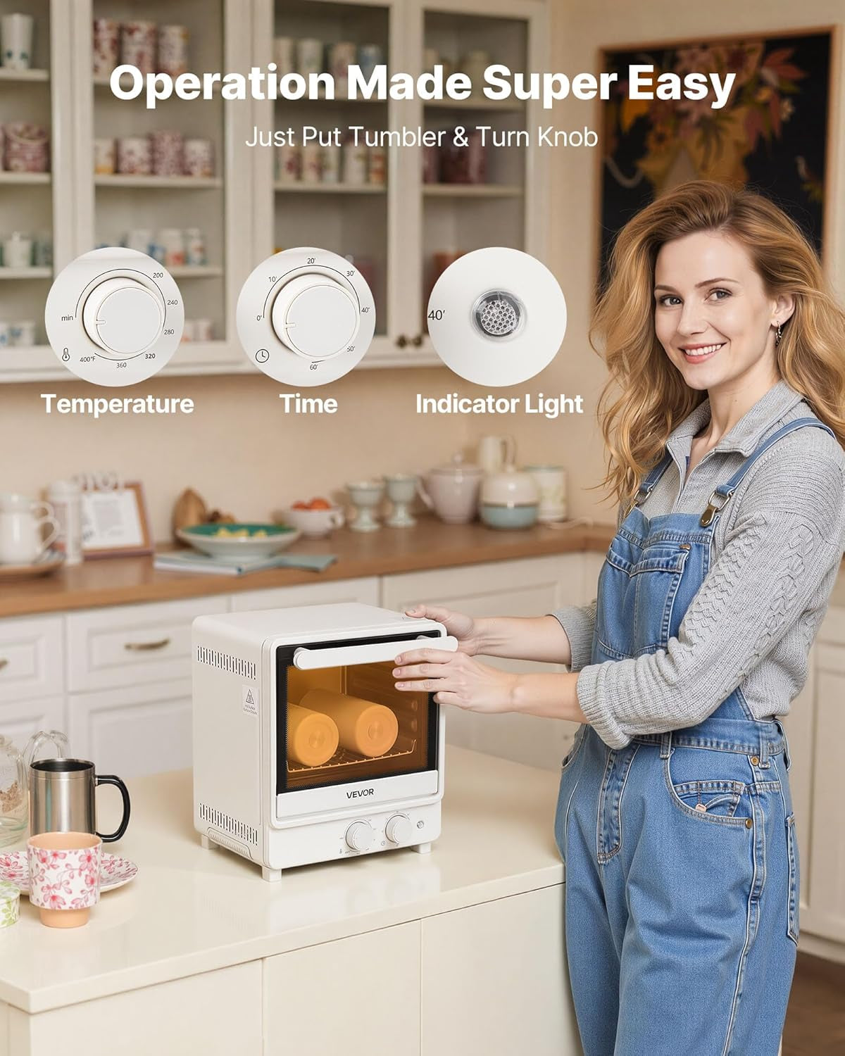VEVOR Sublimation Oven Machine, 13 Qt, Fits 20Oz Tumblers, with 1 Heat Air Gun, 50 Shrink Films, 1 Tape and 2 Heat Gloves, Oven for Sublimation Blank Tumblers, Mugs, Bowls, Off-White