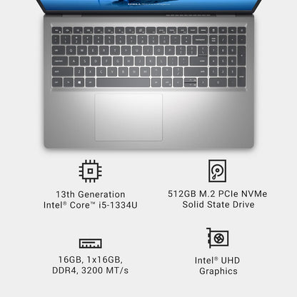 Dell 15 Laptop Dc15250-15.6-Inch FHD (1920X1080) 120Hz Display, Intel Core I5-1334U Processor, 16GB DDR4 RAM, 512GB SSD, Intel UHD Graphics, Windows 11 Home, Onsite Service - Platinum Silver