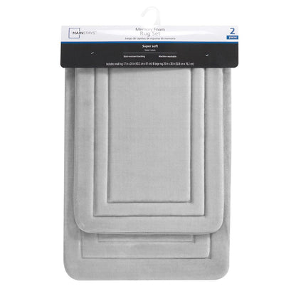 2 Piece Silver Memory Foam Bath Rug Set, Available in Multiple Colors