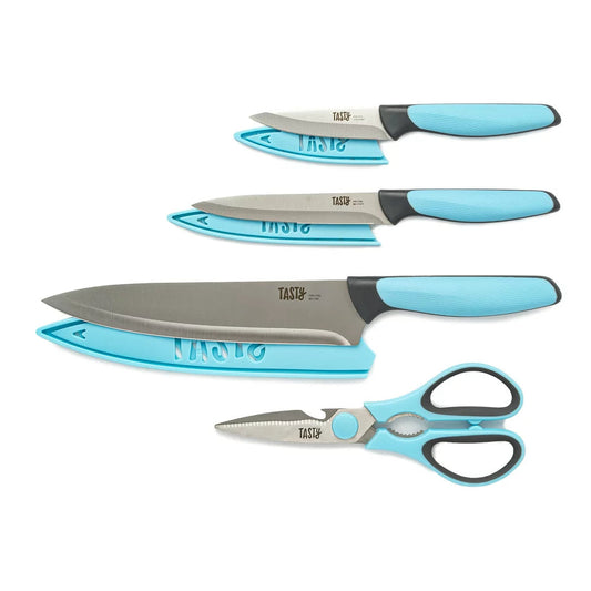 Cutlery Knife Set with Shears, Stainless Steel, Blue, 4 Piece