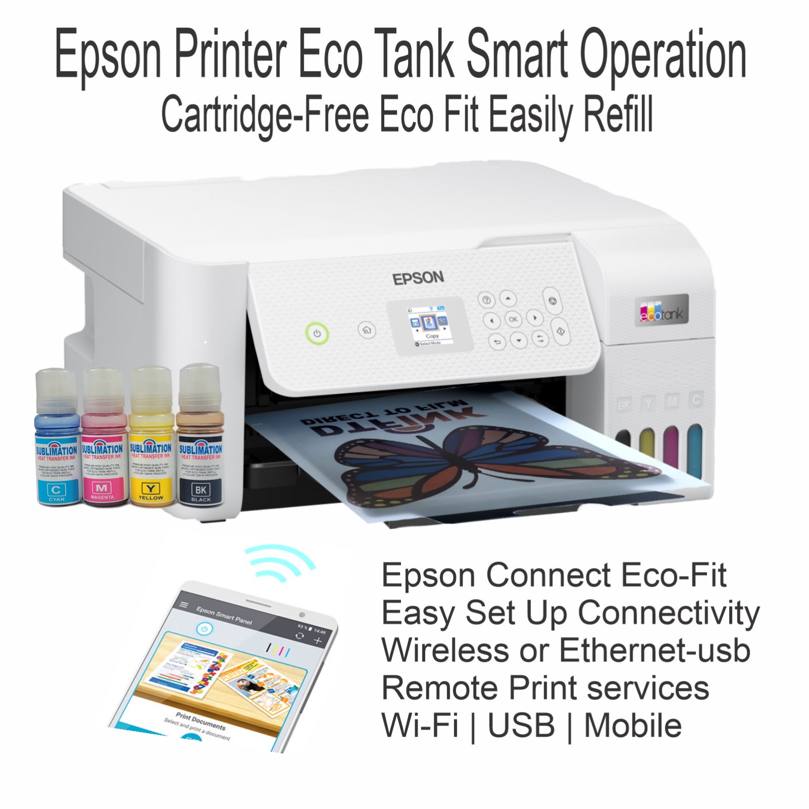 Epson Printer with Sublimation Ink 5-In-1 Heat Press plus DTF T-Shirt Maker Kit