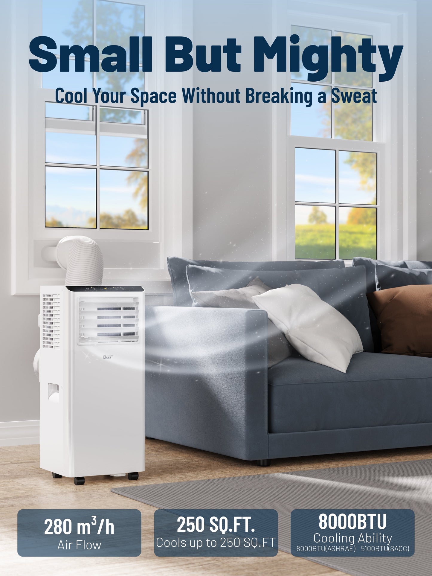 8000 BTU Portable Air Conditioner, 3-In-1 AC Unit, Dehumidifier, Fan, Remote, Timer, for Room up to 230 Sq.Ft