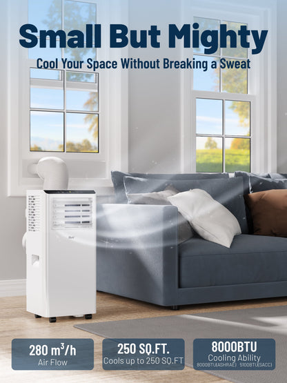 8000 BTU Portable Air Conditioner, 3-In-1 AC Unit, Dehumidifier, Fan, Remote, Timer, for Room up to 230 Sq.Ft
