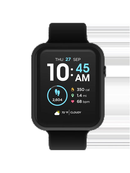 Fusion 3 Unisex Adult Rectangular Smart Watch, Black, Silicone Strap