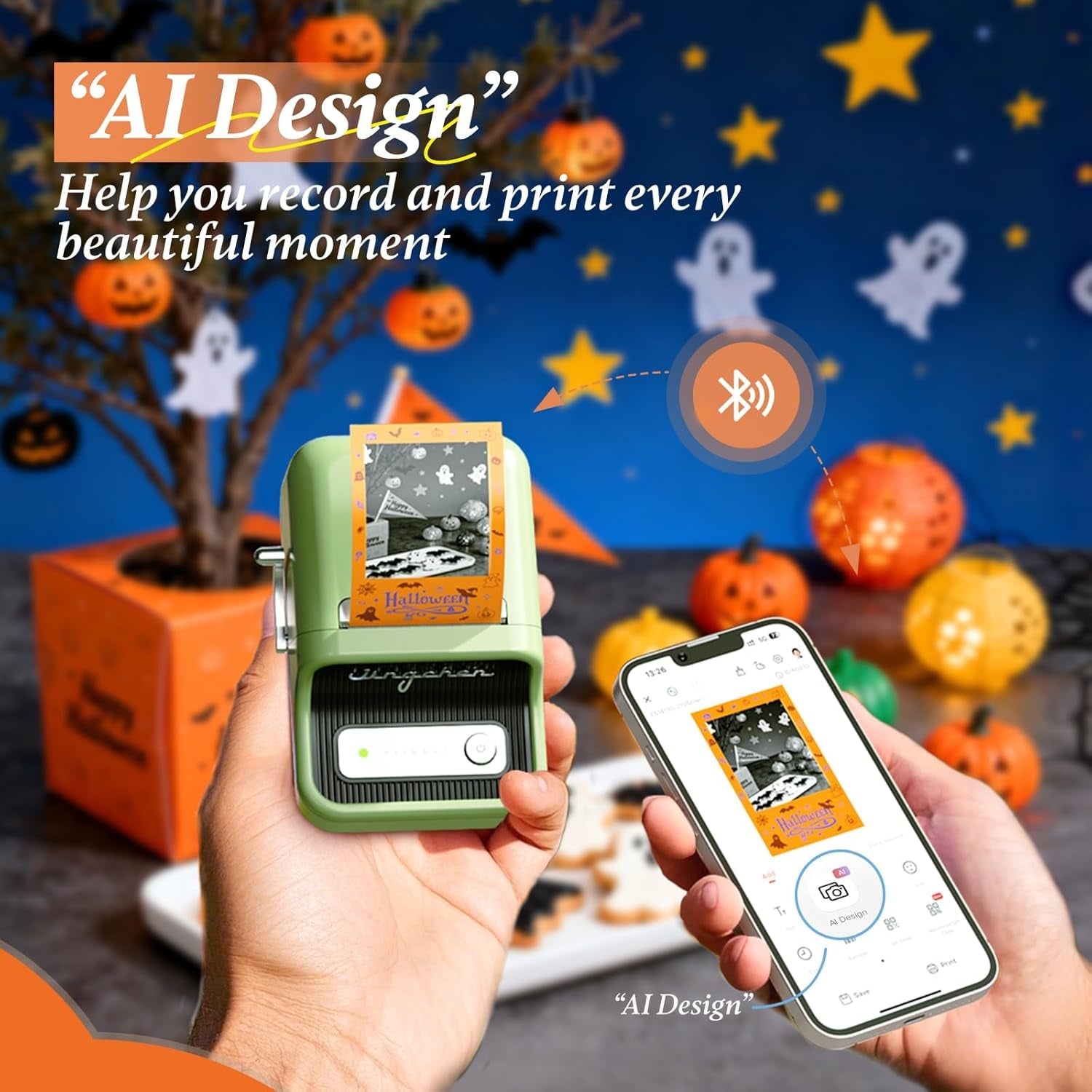 NIIMBOT Photo Papers Only Compatible with Pro Series Label Makers, 2''X3.2'' (50X80Mm) Hallowen Labels, Sticker Labels for Trick or Treat