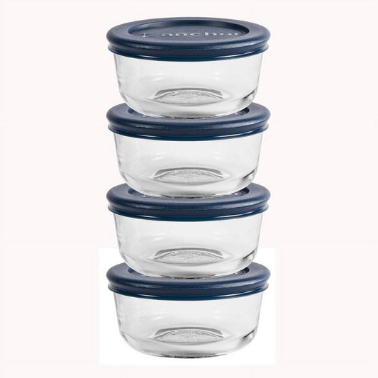 Glass Food Storage Containers with Lids, 1 Cup Round, Set of 4