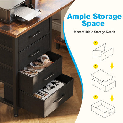 L Shaped Computer Desk with Charging Station, 53 Inch PC Table Study Desk 4 Tier Drawers, Modern Simple Style Laptop Desk for Bedroom, Vintage