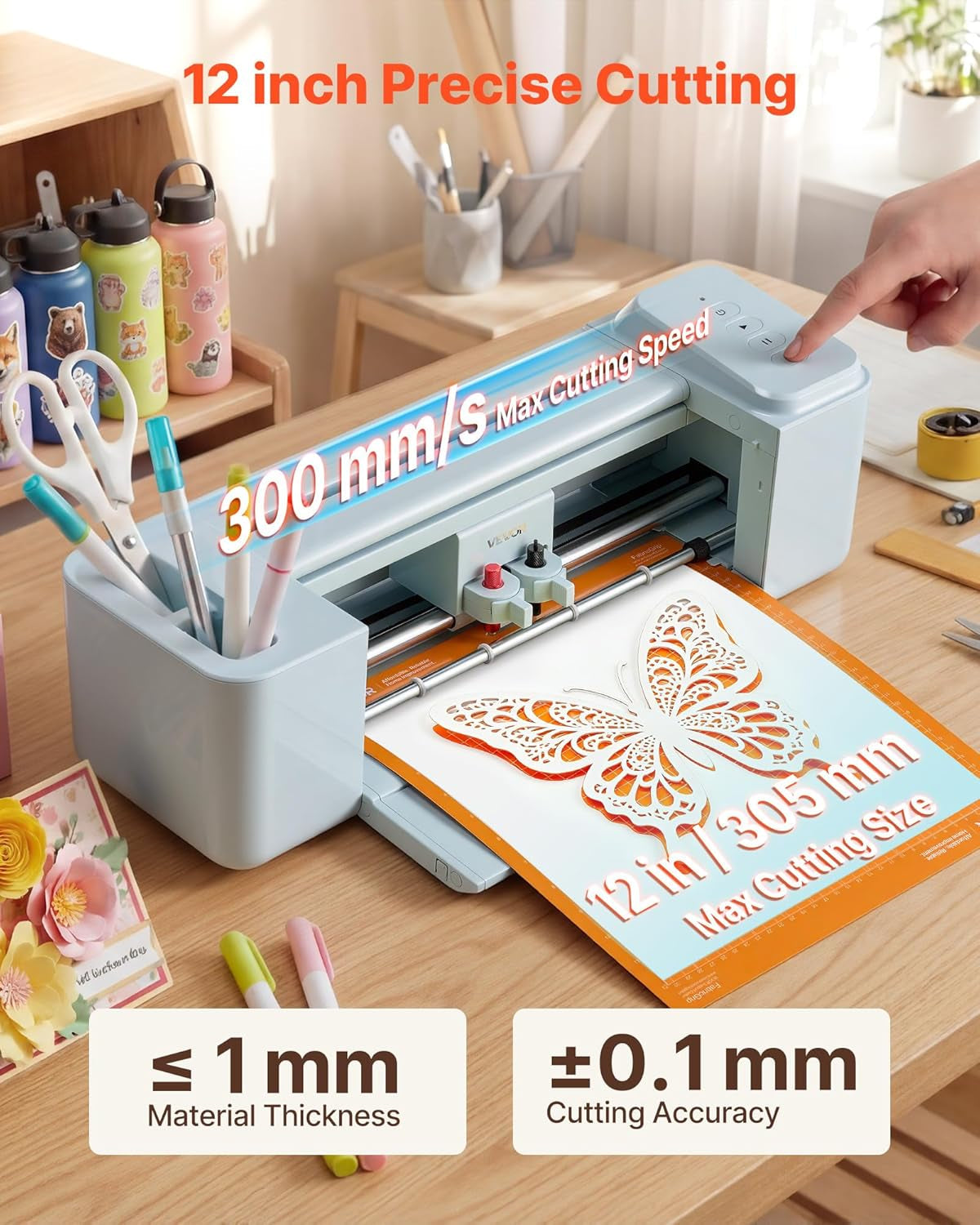 VEVOR Vinyl Cutting Machine, 12 In, Button-Controlled Vinyl Cutter, 5000+ Built-In Design Resources, Compatible with Mac, Windows, Android and Ios, for Creating Customized Crafts Cards, Home Decor
