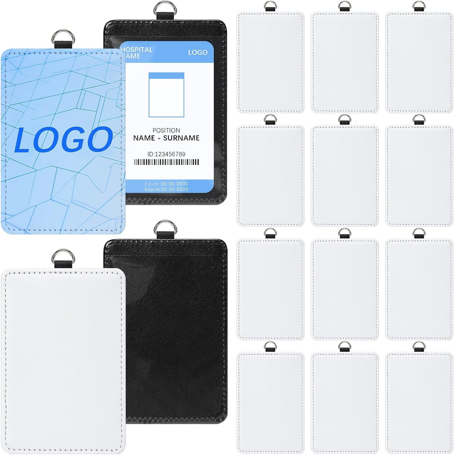 14Pcs Sublimation Id Badge Holder Blanks Bulk Heat Transfer Print Waterproof Name Tags Blank Pu Leather ID Card Sublimation Card Holder