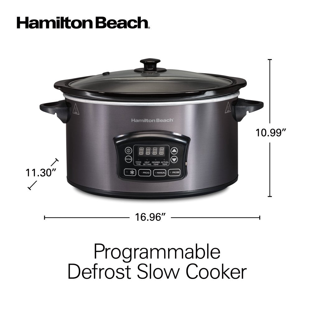 Programmable Defrost Slow Cooker, 6 Quart Capacity, Temperature Probe, Removable Crock, Black, 33768