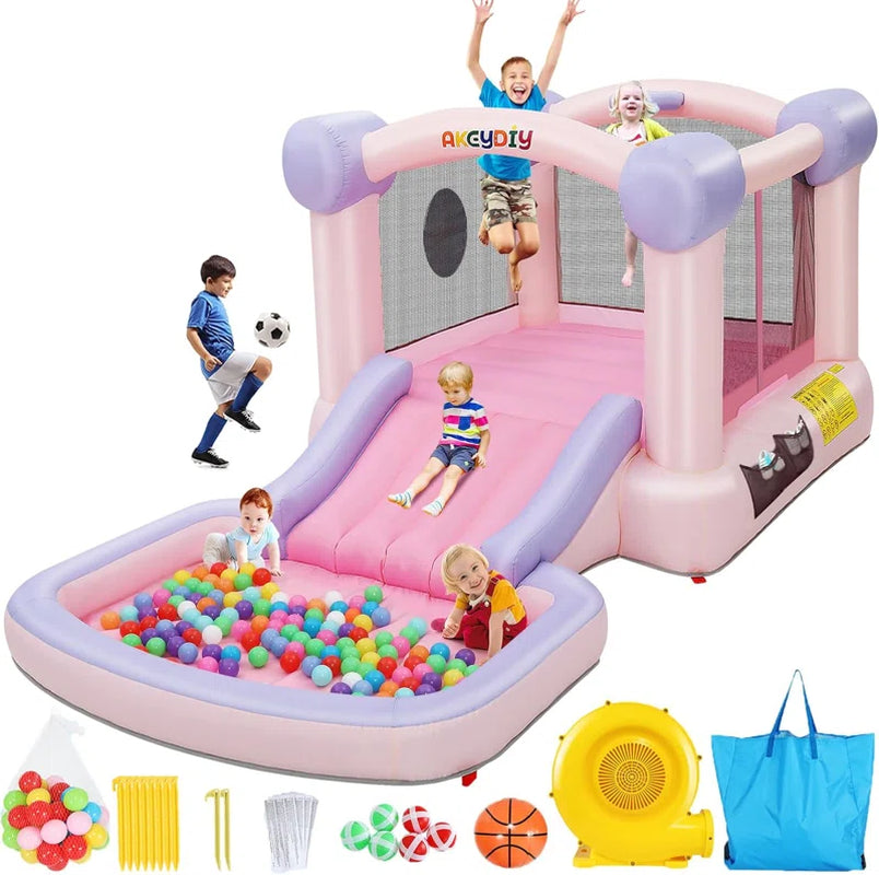 13.4' X 6.9' Inflatable Bounce House with Slide, Air Blower, Basketball Hoop for Backyard Play, Party