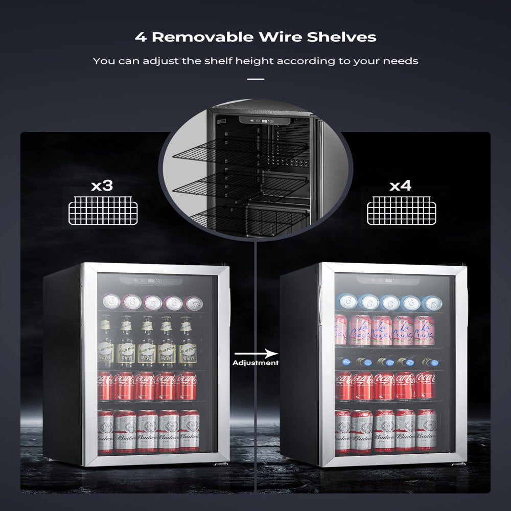 126 Can Beverage Refrigerator Cooler, 3.2 Cu.Ft Mini Fridge, Wine Chiller for Bar/Office/Home, New, Reversible Door, 17.5 X 18.9 X 31.5 Inches