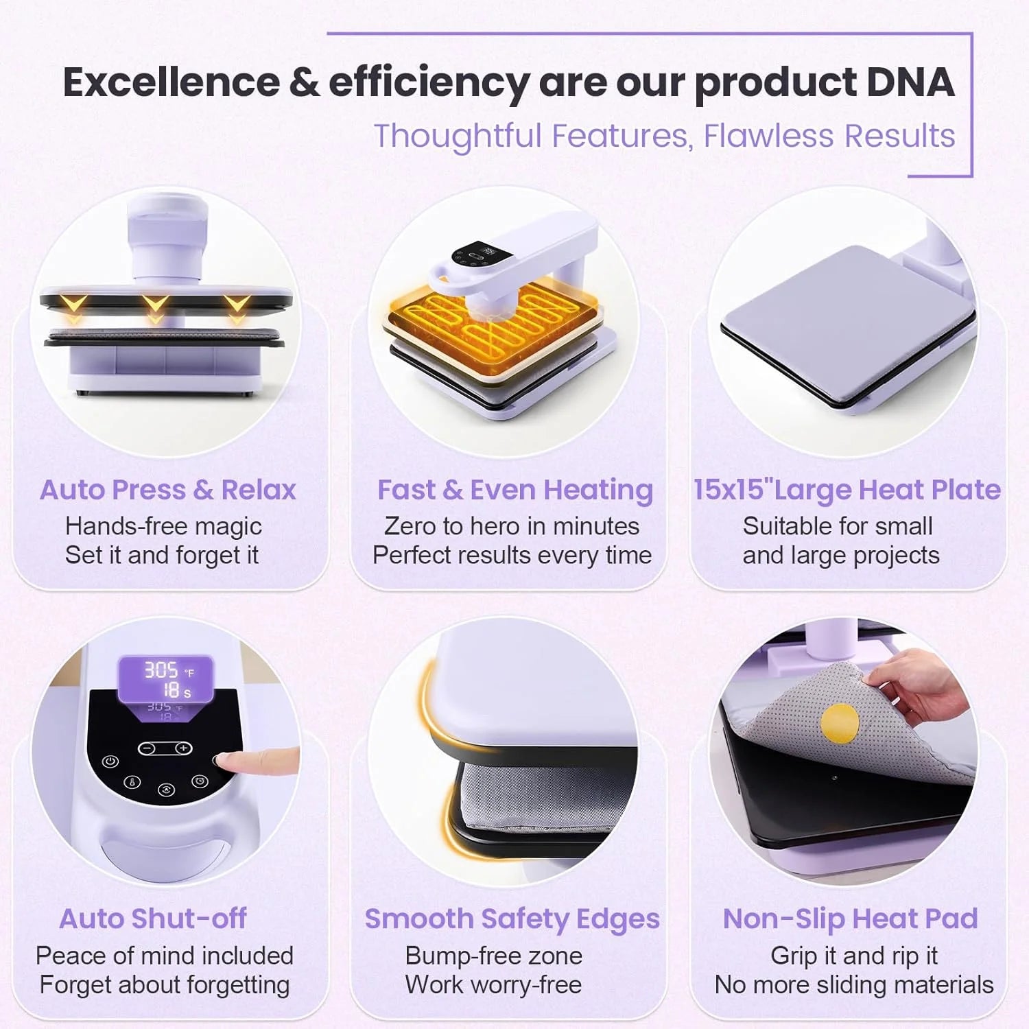 Adnoom Auto Heat Press Machine with Swivel Design,Auto Release & Off,15X15 Sublimation Shirt Press with Higher Heating Height for T-Shirt,Heat Transfer Projects,Purple