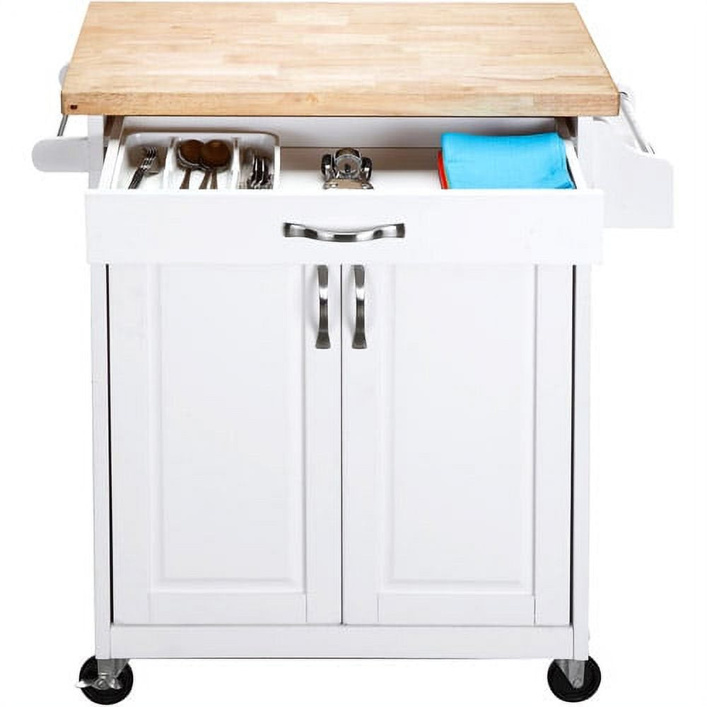 Kitchen Island Cart with Drawer and Storage Shelves, White