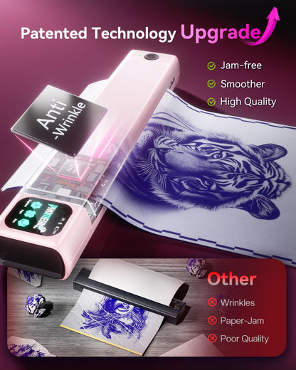Phomemo M08F plus Tattoo Stencil Printer with Touchscreen, Bluetooth Tattoo Printer Machine with 10Pcs Transfer Paper, Compatible with Phone, Tablet, PC, Tattoo Supplies for Professionals, Pink