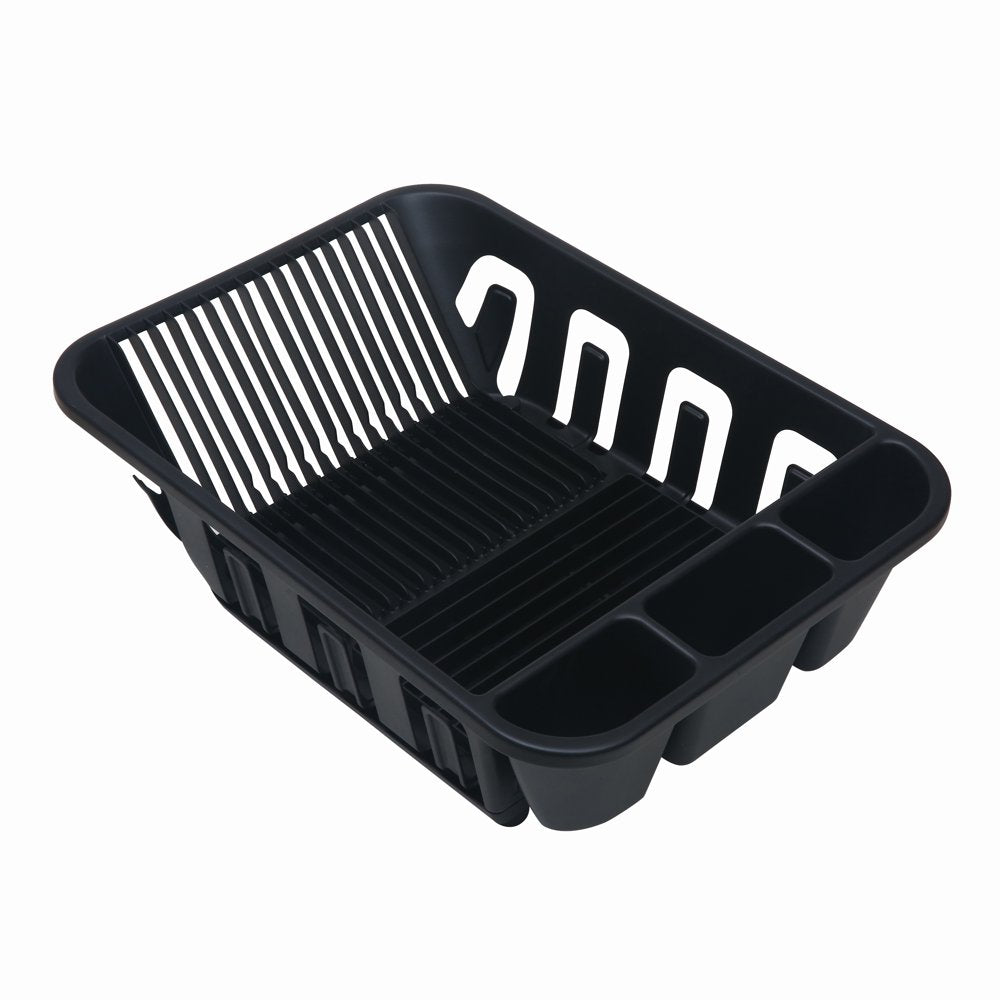 2-Piece Plastic Kitchen Sink Set, Dish Rack with Slide-Out Drip Tray, Black