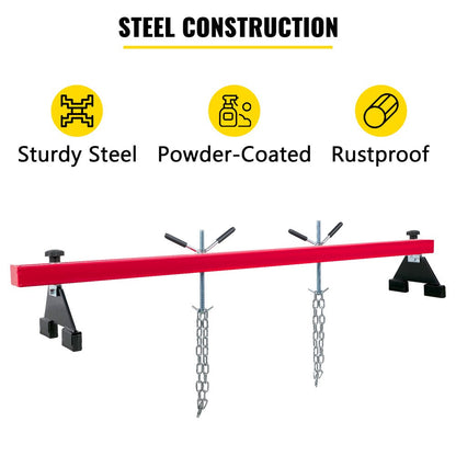 Engine Support Bar 1100 Lbs. Capacity Engine Transverse Bar Engine Hoist 2 Point Lift Holder Hoist Dual Hooks, Engine Hoist Keeps Engine Stable for Home Garages and Auto Repair Shop