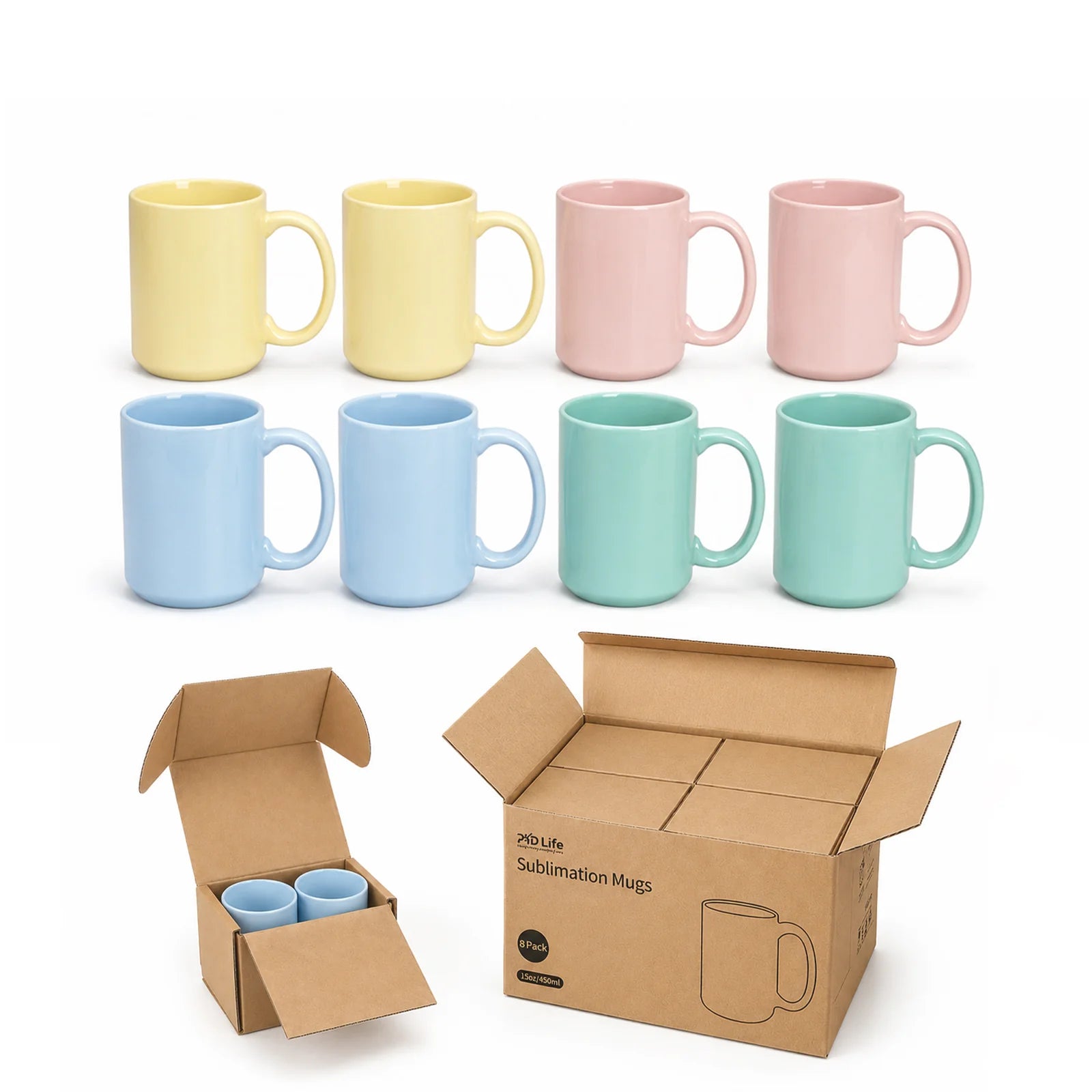 Sublimation Mugs 15 OZ Mixed Macaron Colors Ceramic Cups 8 Pack