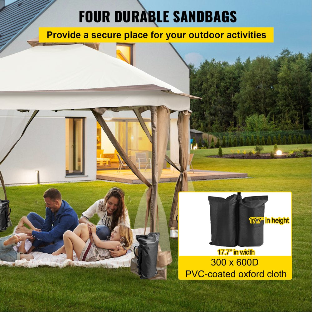 brand 12X12Ft Pop-Up Brown Rectangle Gazebo, Equipped with Four Sandbags, Ground Spikes, Netting, Ropes, Carrying Bag - Portable Brown Tent for Backyard, Patio and Lawn