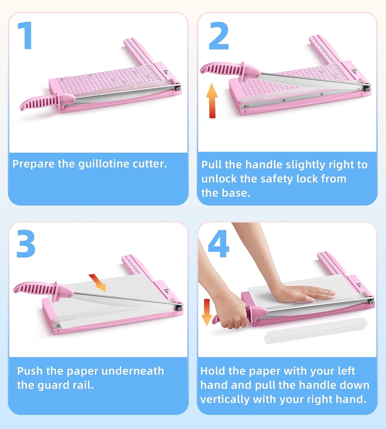 Firbon 12" Guillotine Paper Cutter with Hidden Ruler, Compact Paper Trimmer | 12-Sheet Capacity | Pink | Dual Scales | Paper, Cardstock & Photo Trimming | Scrapbooking Crafts | Office, Home & Studio Use