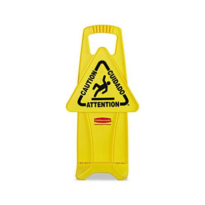Commercial Stable Multi-Lingual Safety Sign, 13W X 13 1/4D X 26H, Yellow -RCP9S0900YEL