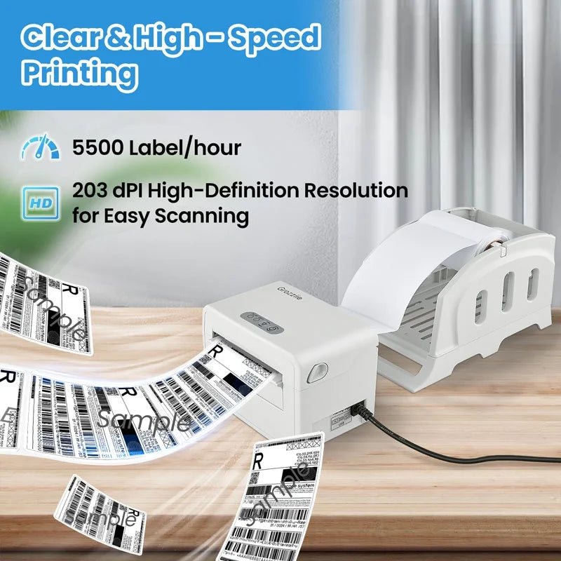 Thermal Label Printer, 203DPI Usb-Bluetooth Shipping Label Printer with Holder