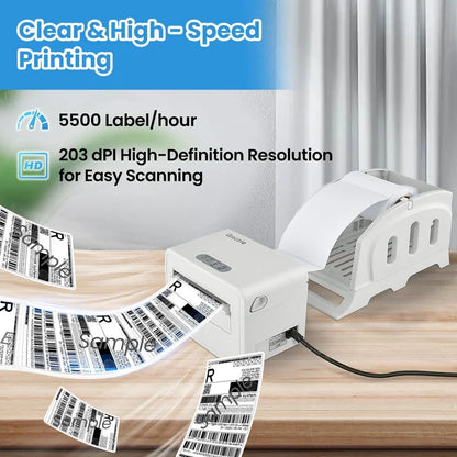 Thermal Label Printer, 203DPI Usb-Bluetooth Shipping Label Printer with Holder