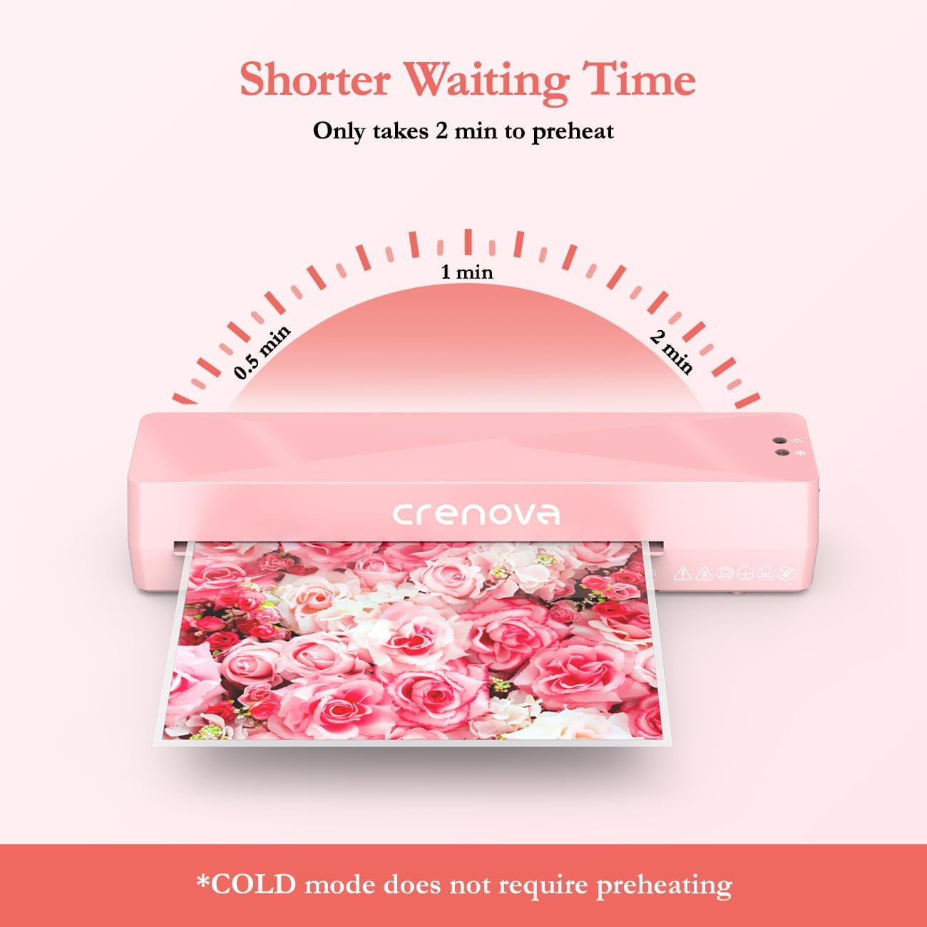Crenova Laminator Machine with 10 Laminating Sheets, A4 Laminating Machine | Hot & Cold with Fast Warm Technology, Thermal Laminator 9 Inch for Home Office School Business Pink