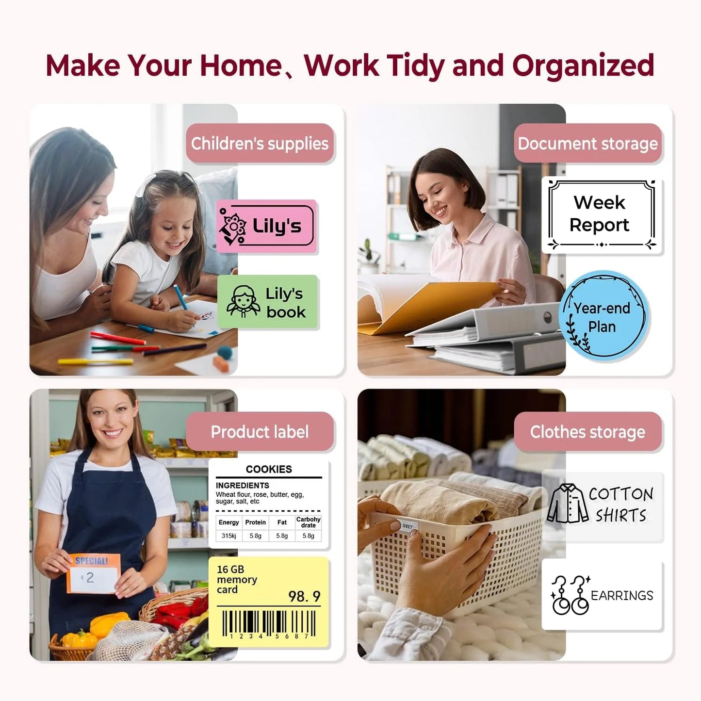 M110 Thermal Label Printer - Portable Bluetooth Address Label Maker for Small Business, Barcode & Retail, Compatible with Phones & PC (Pink)