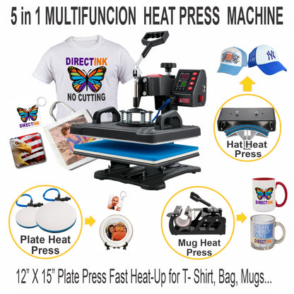 Epson Printer with Sublimation Ink 5-In-1 Heat Press plus DTF T-Shirt Maker Kit