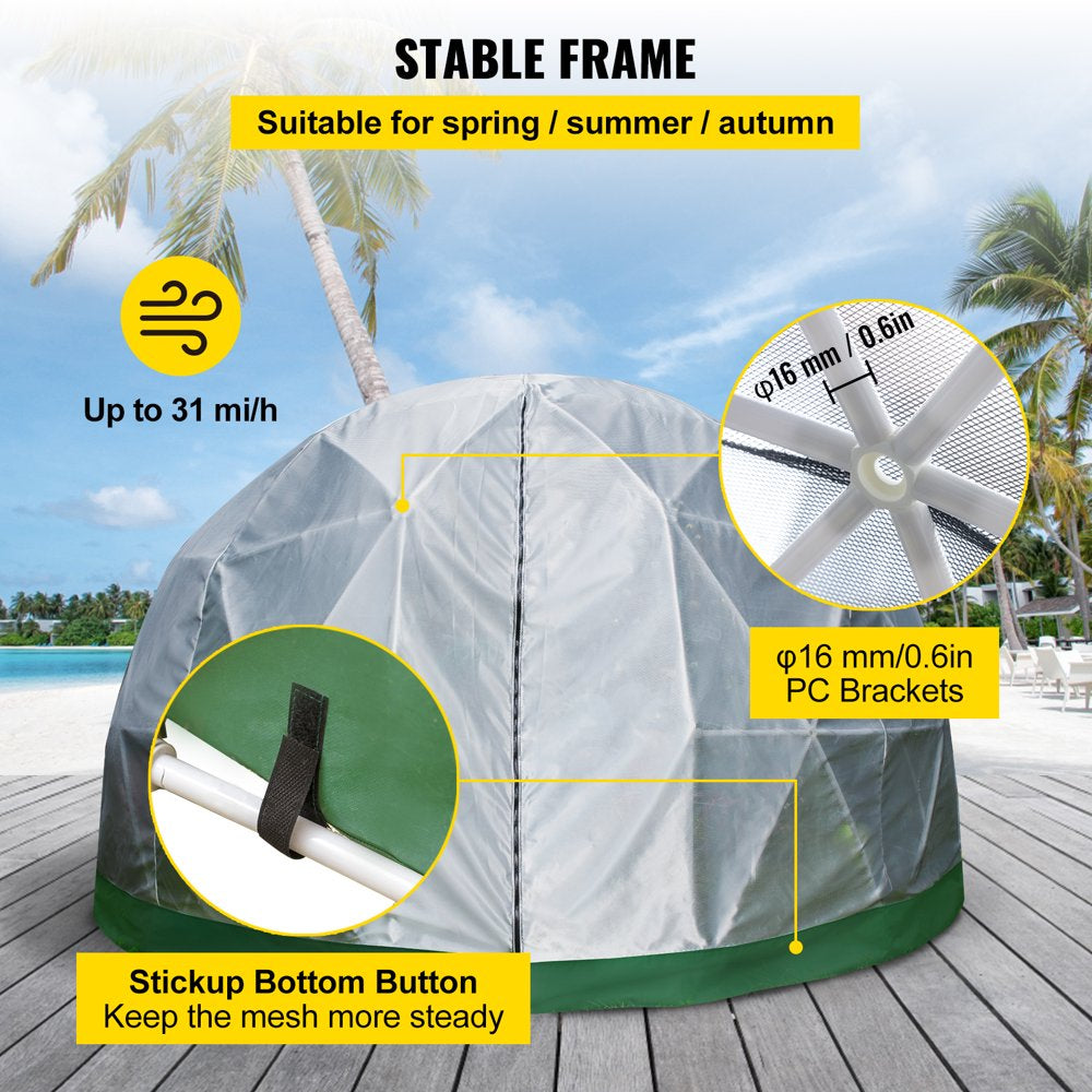 brand Dome Igloo Bubble Tent, 12'X7'Garden Dome Tent, Polyester Mesh Geodesic Dome House with Storage Bag & LED String Light, 8-10 Person Use, for Planting, Outdoor Party, Backyard, Gazebo