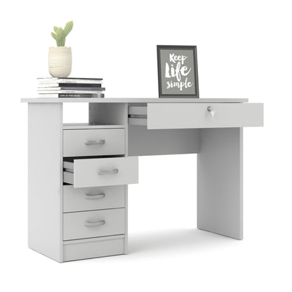 Walden 5 Drawer Office Desk with 1 Locking Drawer for Adults, White