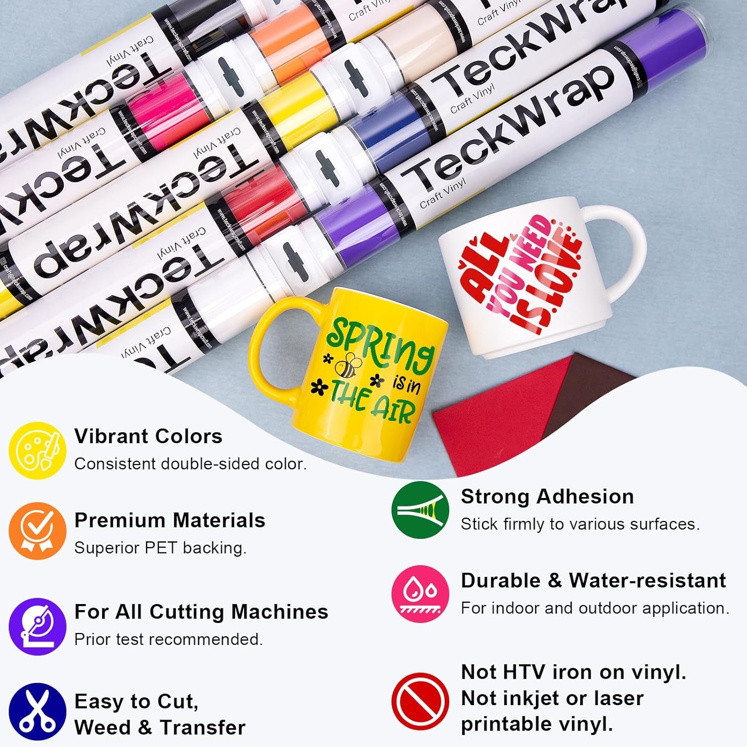 001 Glossy Permanent Vinyl - 12In X 3Ft Rolls 10 Colors Adhesive Vinyl for Cricut, Silhouette, Cameo Cutters, Signs, Scrap-Booking, Craft Cutters