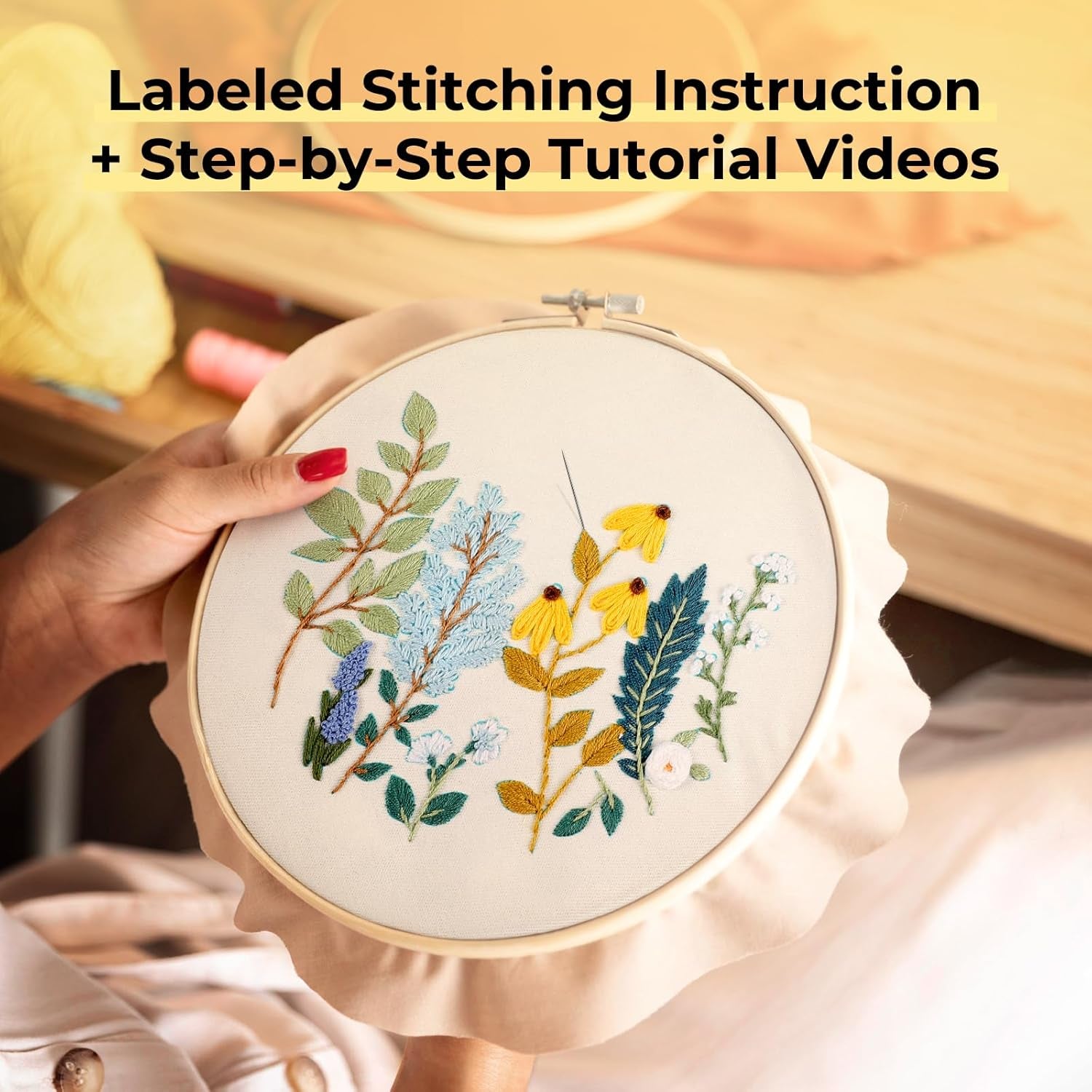 Embroidery Kit for Beginners- 3 Pcs Needlepoint Kits for Adults with Step by Step Video, Flower Beginner Embroidery Kit for Adults, Pre-Printed Patterns for Gift for Women
