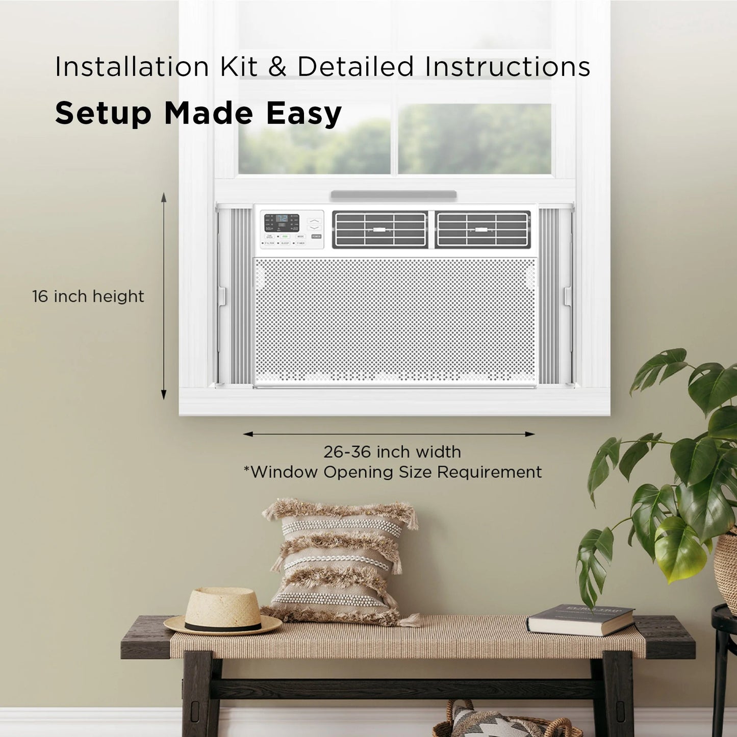 12,000 BTU 550 Sq. Ft. Smart Window Air Conditioner with Fan & Dehumidifier, White