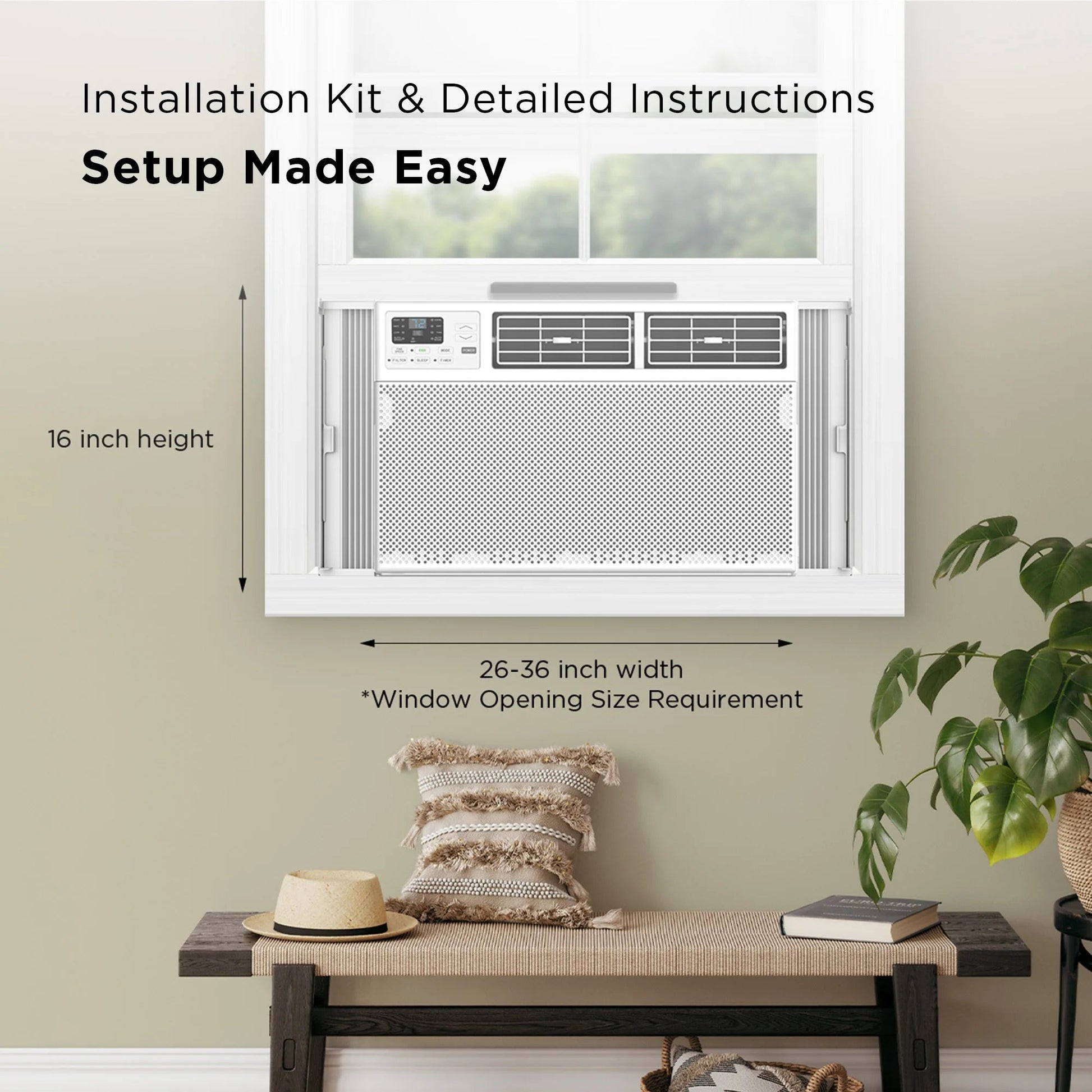 12,000 BTU 550 Sq. Ft. Smart Window Air Conditioner with Fan & Dehumidifier, White